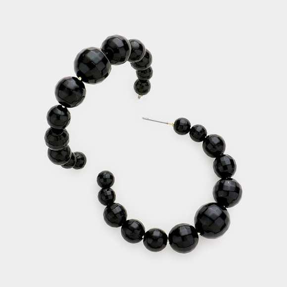 Black Ball Beaded 2" Cluster Round Hoop Earrings Disco Womens Fashion Jewelry - Picture 1 of 3